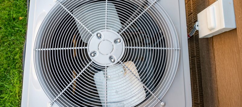 close up of an ac unit's fan